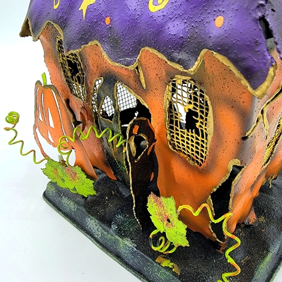 Vintage Halloween / Holiday Metal Haunted House Tea Light Decoration - Picture 3 of 14